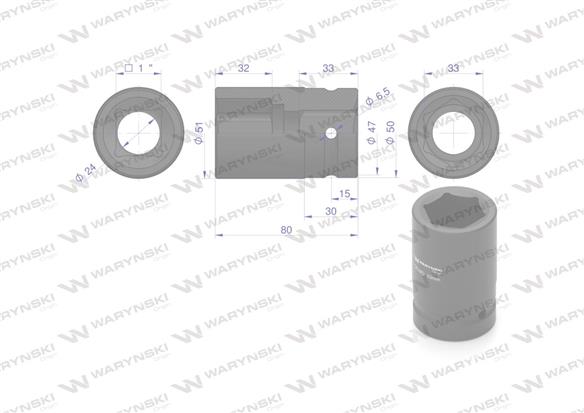 Nasadka udarowa sześciokątna 1"długa. 33 mm. CrMo. DIN 3129 Waryński