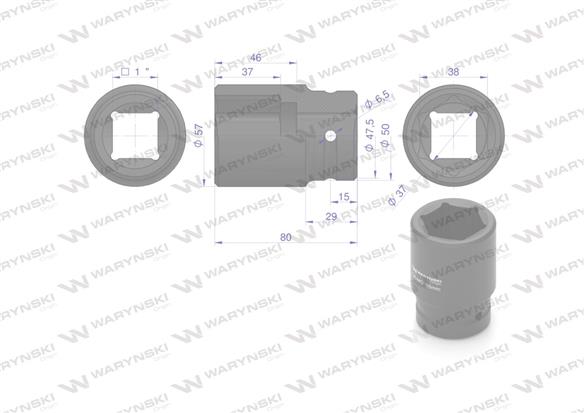 Nasadka udarowa sześciokątna 1"długa. 38 mm. CrMo. DIN 3129 Waryński