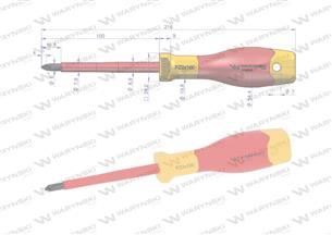 Wkrętak PZ2 100 mm. izolowany. VDE. stal S2, Waryński