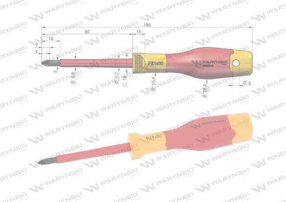 Wkrętak PZ1*80mm. izolowany. VDE. stal S2, Waryński