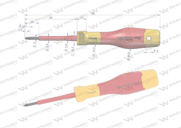 Wkrętak PH0 60 mm izolowany VDE stal S2 Waryński