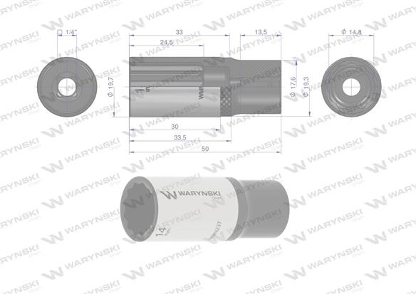 Nasadka dwunastokątna 1/4". 14 mm. długa. CrV50BV30. DIN 3124. Waryński