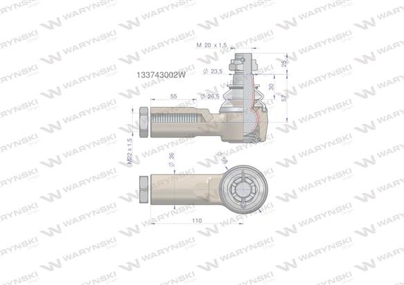 Przegub kierowniczy 110mm- M22x1,5 133743002 WARYŃSKI