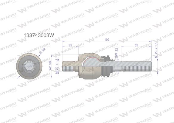 Przegub kierowniczy 192mm - M22x1,5 M22x1,5 133743003 WARYŃSKI