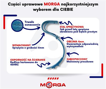 Ząb sprężynowy agregatu uprawowego 550mm 32x10 MORGA