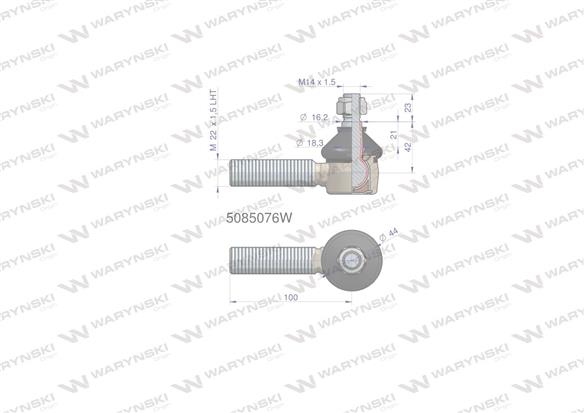 Przegub kierowniczy 100mm- M22x1,5 L 5085076 WARYŃSKI