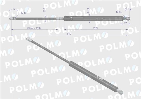 Siłownik drzwi L max. 540mm 65417043 FIAT POLMO