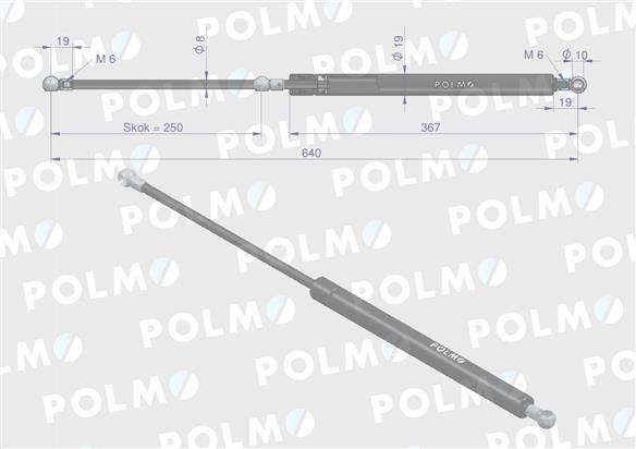 Siłownik szyby przedniej L max. 640mm 65417045 FIAT POLMO