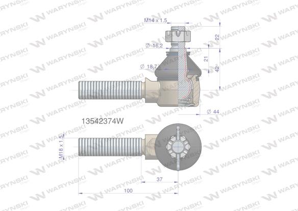 Przegub kierowniczy 100mm- M18x1,5 13542374 WARYŃSKI