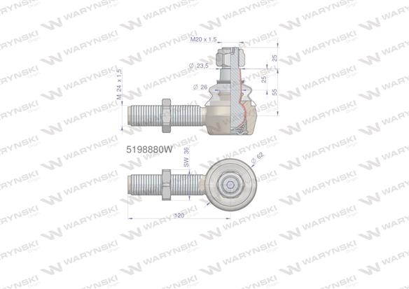 Przegub kierowniczy 120mm- M24x1,5 5198880 WARYŃSKI