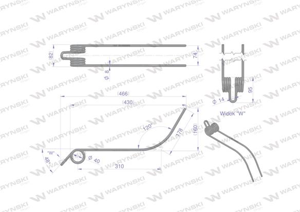 Palec zgrabiarka karuzelowa zastosowanie Deutz Fahr Kverneland 06580259 WARYŃSKI W-0658059