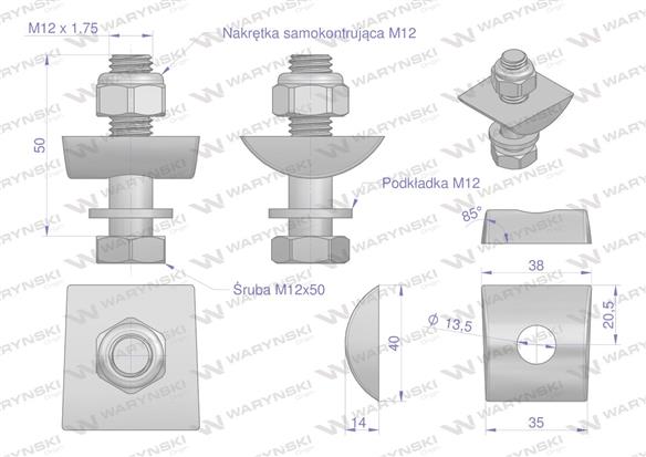 Mocowanie palca kpl. (starszy model do 1985) śruba M12 zastosowanie Deutz Fahr Waryński