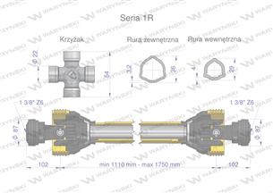 Wał przegubowo-teleskopowy 1110-1750mm 210Nm 10270 CE 2020 seria 1R WARYŃSKI WA21-111