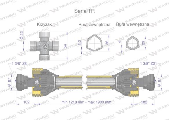 Wał przegubowo-teleskopowy 1210-1900mm 210Nm widłak Z21 od maszyny CE 2020 seria 1R WARYŃSKI