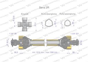 Wał przegubowo-teleskopowy 1010-1580mm 270Nm widłak Z21 skręcany na śrubę 40270 CE seria 2R WARYŃSKI