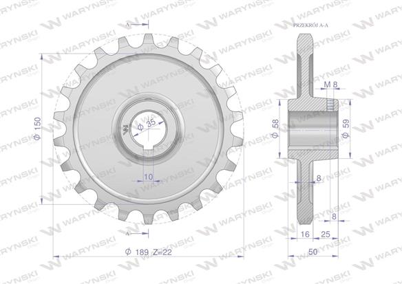 Koło łańcuchowe stalowe hartowane Z-22 1" fi-35 Rozrzutnik WARYŃSKI