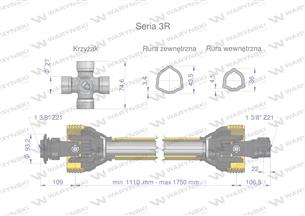 Wał przegubowo-teleskopowy 1110-1750mm 460Nm Z21 z dwóch stron CE seria 3R WARYŃSKI