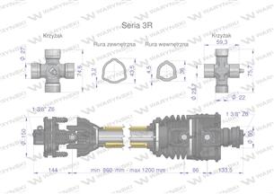 Wał przegubowo-teleskopowy 860-1200mm 460Nm sprzęgło cierne 900Nm szerokokątny CE seria 3R WARYŃSKI