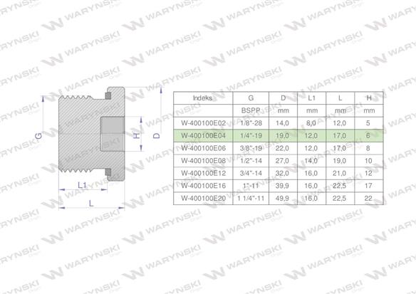 Korek hydrauliczny calowy (na imbus) 1/4" BSP ED Waryński ( sprzedawane po 10 )-168960