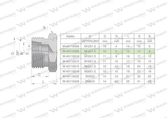 Korek hydrauliczny metryczny (na klucz) M14x1.5 08L Waryński ( sprzedawane po 10 )