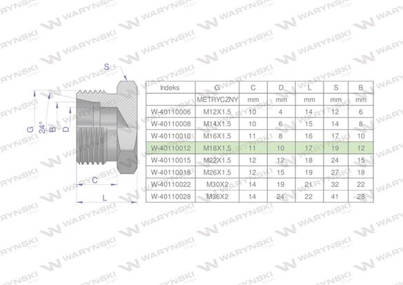 Korek hydrauliczny metryczny (na klucz) M18x1.5 12L Waryński ( sprzedawane po 10 )-169089