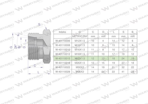 Korek hydrauliczny metryczny (na klucz) M22x1.5 15L Waryński ( sprzedawane po 10 )-169085