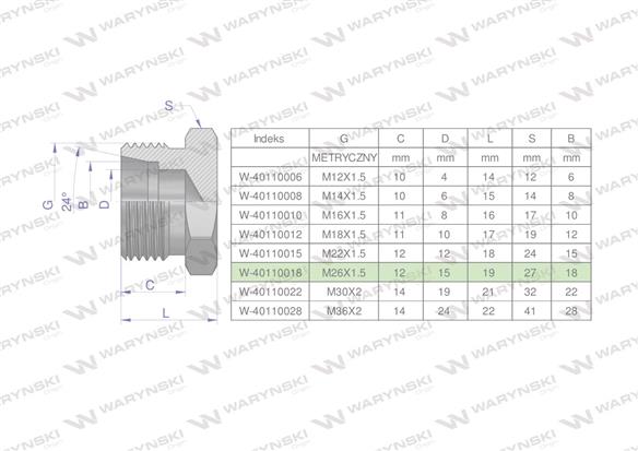 Korek hydrauliczny metryczny (na klucz) M26x1.5 18L Waryński ( sprzedawane po 5 )-169070