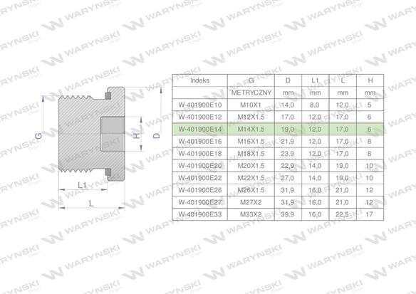 Korek hydrauliczny metryczny (na imbus) M14x1.5 ED Waryński ( sprzedawane po 10 )-169005