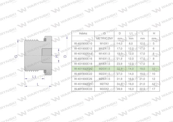 Korek hydrauliczny metryczny (na imbus) M20x1.5 ED Waryński ( sprzedawane po 5 )