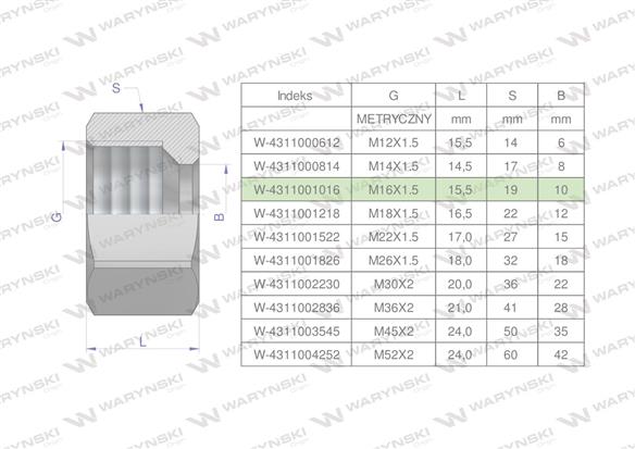 Nakrętka hydrauliczna metryczna (M10L) M16x1.5 10L Waryński ( sprzedawane po 20 )