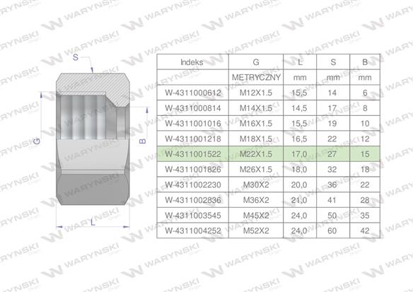 Nakrętka hydrauliczna metryczna (M15L) M22x1.5 15L Waryński ( sprzedawane po 20 )-169095