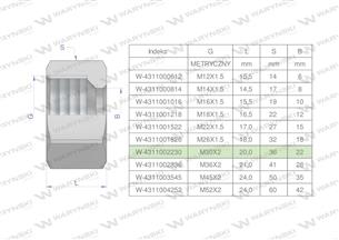 Nakrętka hydrauliczna metryczna (M22L) M30x2 22L Waryński ( sprzedawane po 5 )-169110