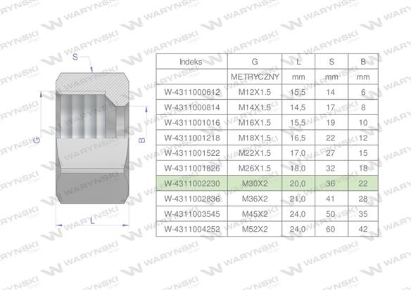 Nakrętka hydrauliczna metryczna (M22L) M30x2 22L Waryński ( sprzedawane po 5 )-169110