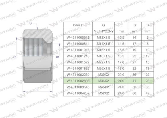 Nakrętka hydrauliczna metryczna (M28L) M36x2 28L Waryński ( sprzedawane po 5 )-169116