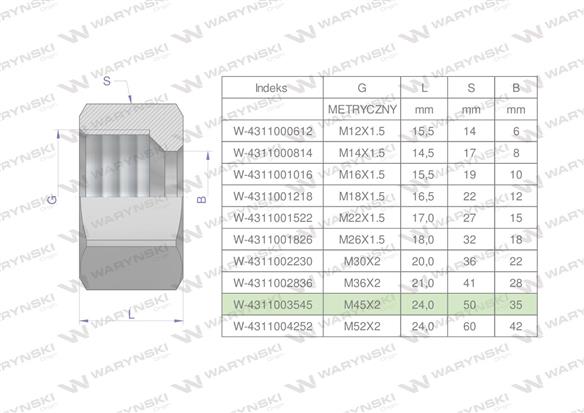 Nakrętka hydrauliczna metryczna (M35L) M45x2 35L Waryński ( sprzedawane po 2 )-169122