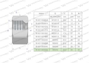 Nakrętka hydrauliczna metryczna (M42L) M52x2 42L Waryński ( sprzedawane po 2 )-169128