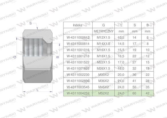 Nakrętka hydrauliczna metryczna (M42L) M52x2 42L Waryński ( sprzedawane po 2 )-169128