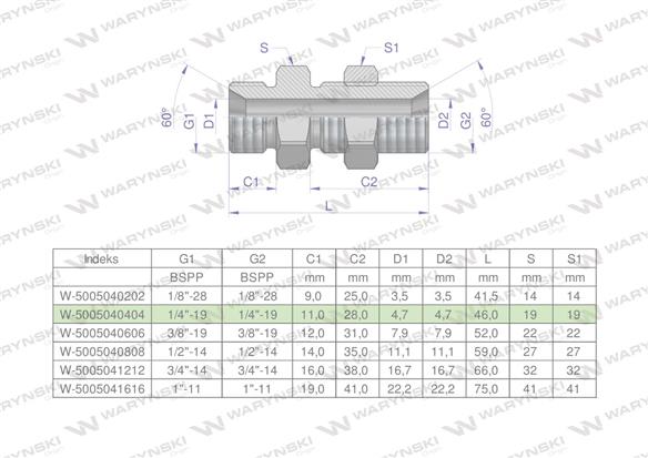 Złączka hydrauliczna calowa grodziowa BB 1/4" BSP z przeciwnakrętką (XSV) Waryński ( sprzedawane po 2 )-168628