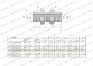 Złączka hydrauliczna calowa grodziowa BB 1/2" BSP z przeciwnakrętką (XSV) Waryński ( sprzedawane po 2 )-168640