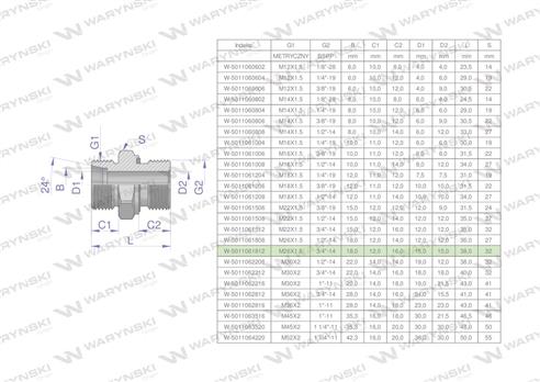 Przyłączka hydrauliczna BB (XGE) M26x1.5 18L x 3/4" BSP ED Waryński ( sprzedawane po 2 )