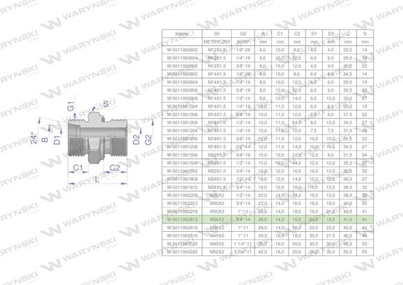 Przyłączka hydrauliczna BB (XGE) M36x2 28L2 28L x 3/4" BSP ED Waryński ( sprzedawane po 2 )-170168