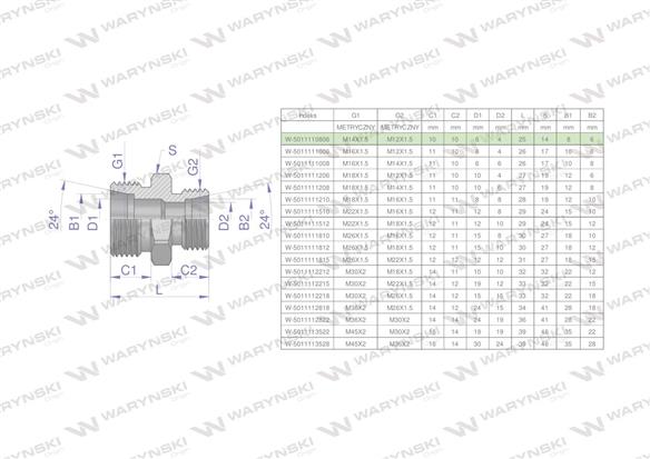 Złączka hydrauliczna redukcyjna metryczna BB M14x1.5 08L / M12x1.5 06L (XG) Waryński ( sprzedawane po 5 )-170503
