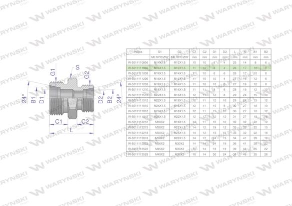 Złączka hydrauliczna redukcyjna metryczna BB M16x1.5 10L / M12x1.5 06L (XG) Waryński ( sprzedawane po 5 )-170508