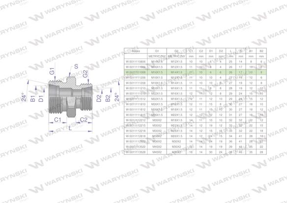 Złączka hydrauliczna redukcyjna metryczna BB M16x1.5 10L / M14x1.5 08L (XG) Waryński ( sprzedawane po 5 )-170513