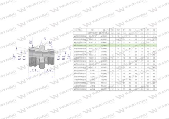 Złączka hydrauliczna redukcyjna metryczna BB M18x1.5 12L / M12x1.5 06L (XG) Waryński ( sprzedawane po 5 )-170519