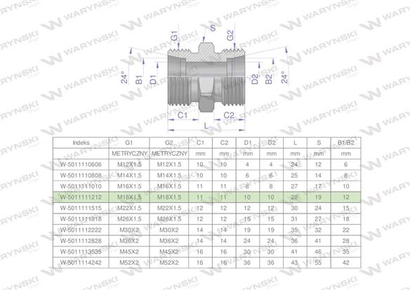 Złączka hydrauliczna metryczna BB M18x1.5 12L (XG) Waryński ( sprzedawane po 10 )-169854