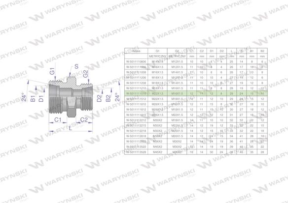 Złączka hydrauliczna redukcyjna metryczna BB M22x1.5 15L / M16x1.5 10L (XG) Waryński ( sprzedawane po 10 )-170486