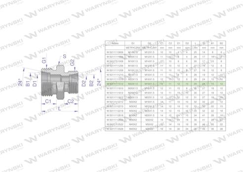 Złączka hydrauliczna redukcyjna metryczna BB 22/18 M22x1.5 15L / M18x1.5 12L (XG) Waryński ( sprzedawane po 10 )