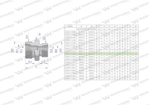 Złączka hydrauliczna redukcyjna metryczna BB M26x1.5 18L / M16x1.5 10L (XG) Waryński ( sprzedawane po 2 )