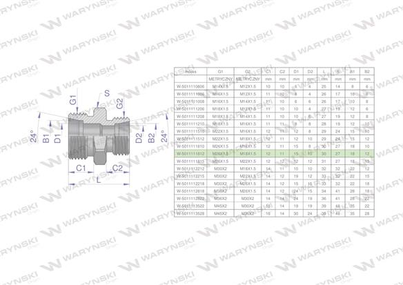 Złączka hydrauliczna redukcyjna metryczna BB M26x1.5 18L / M18x1.5 12L (XG) Waryński ( sprzedawane po 2 )-170537